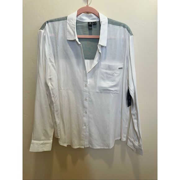 Volcom Coco Ho Yoked Green and White Linen Blend Button Down Top Size Small - Picture 4 of 9